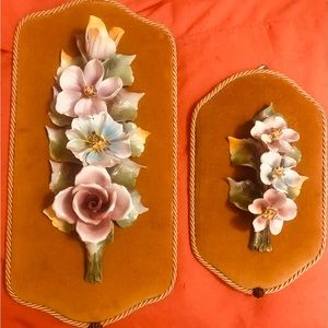 Set of 2 Capodimonte flower Italian porcelain wall art
